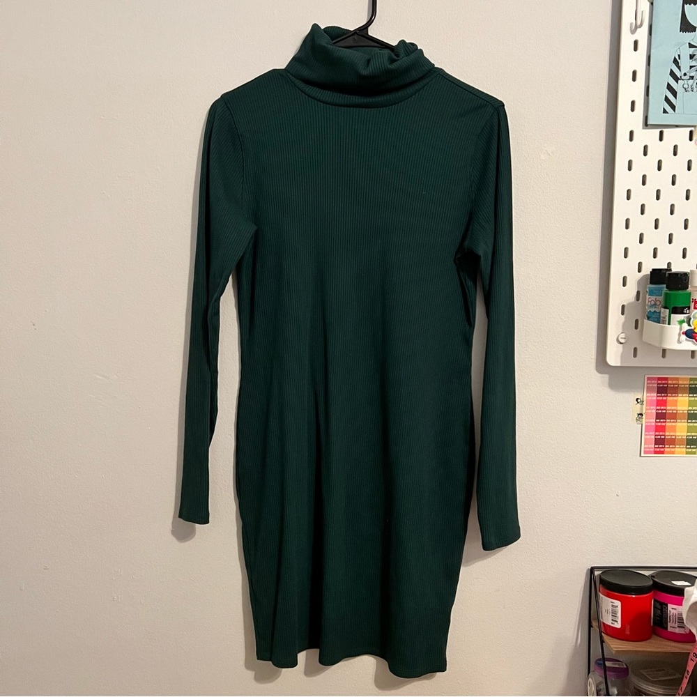 Wild Fable Turtleneck Ribbed Bodycon Dress Large Forest Green
